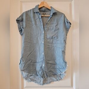 Denim Button-Up Shirt - Blue - XS
